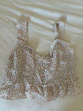 H&M White Floral Button-Front Blouse with Pink & Green Print